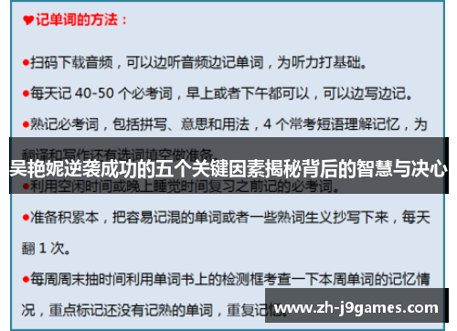 吴艳妮逆袭成功的五个关键因素揭秘背后的智慧与决心